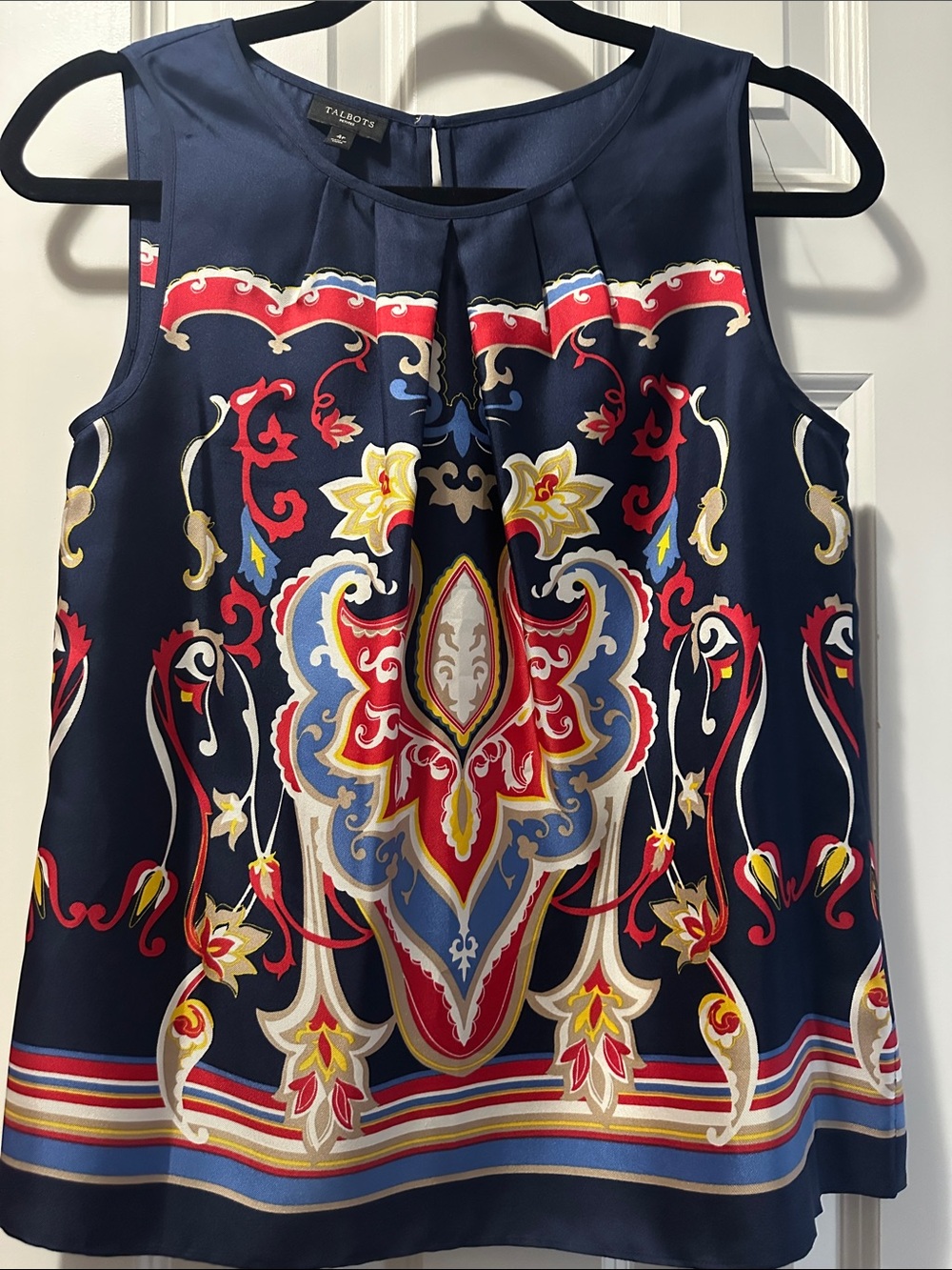 Talbots Navy Red Multicolor Printed Sleeveless Shell